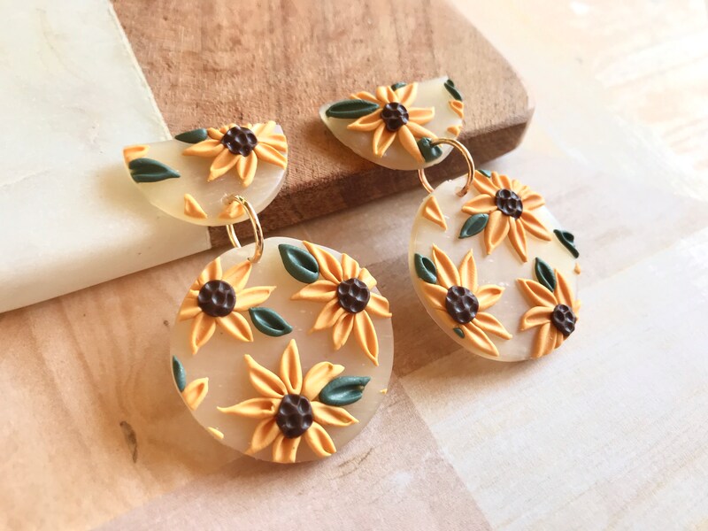 Sunflower Earrings, Polymer Clay Earrings, Summer Earrings, floral earrings, Flower Statement Earrings, Modern Earrings, Sunflower Jewelry